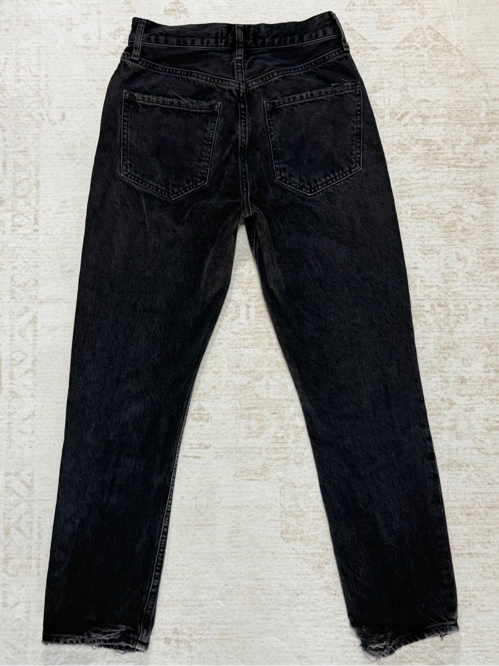 AGOLDE Riley High Rise Straight Crop Jeans 24 Black Washed Distressed Hem - Picture 3 of 12